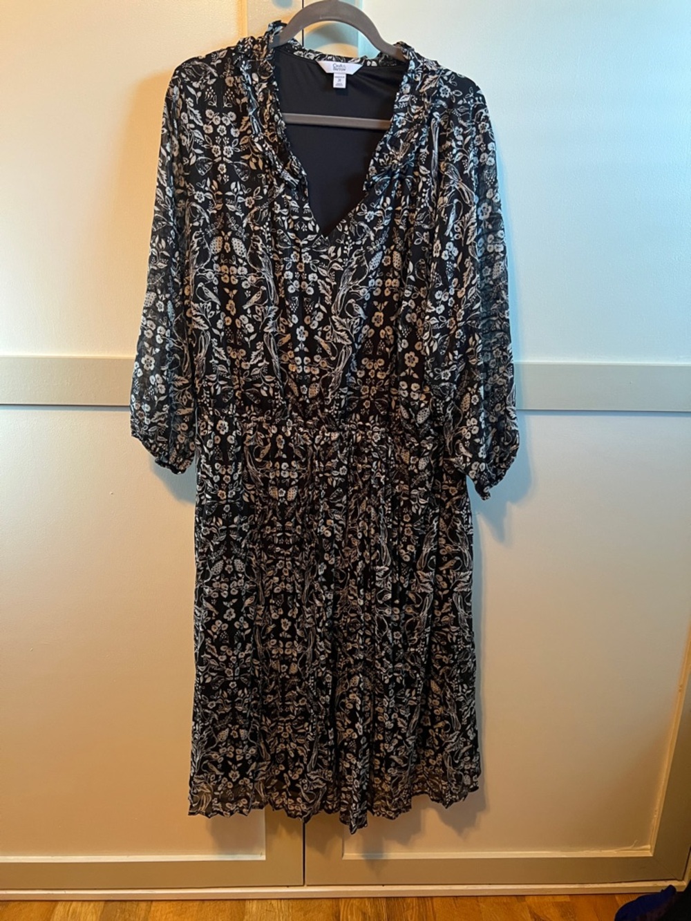 Apt. 9 Black and White Floral Ruffle-Trim Midi Dress with Elastic Waist